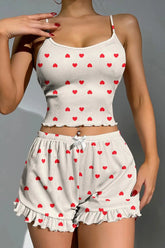 Kalp Desenli Askılı Şortlu Takım Zalle